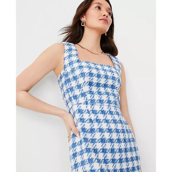 Ann taylor Blue Tweed Square Neck Shift Dress 4 NWT - Picture 2 of 10